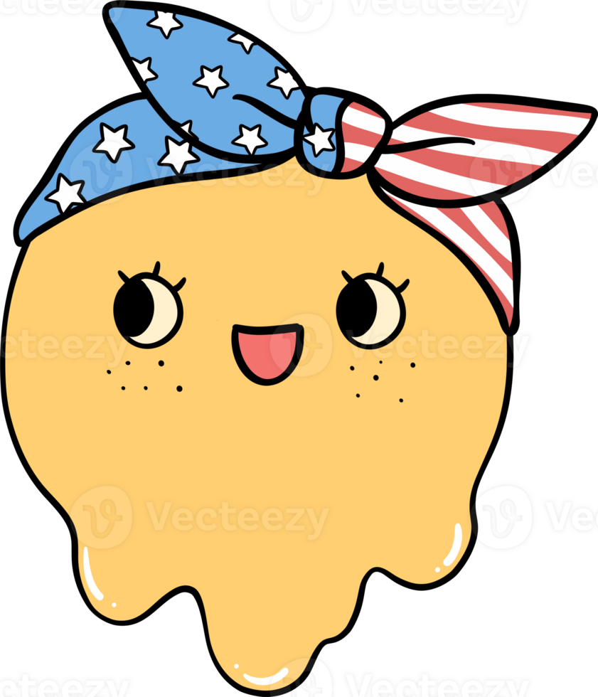 Retro Groovy 4th of July happy emoji Independence day festive cartoon doodle drawing png