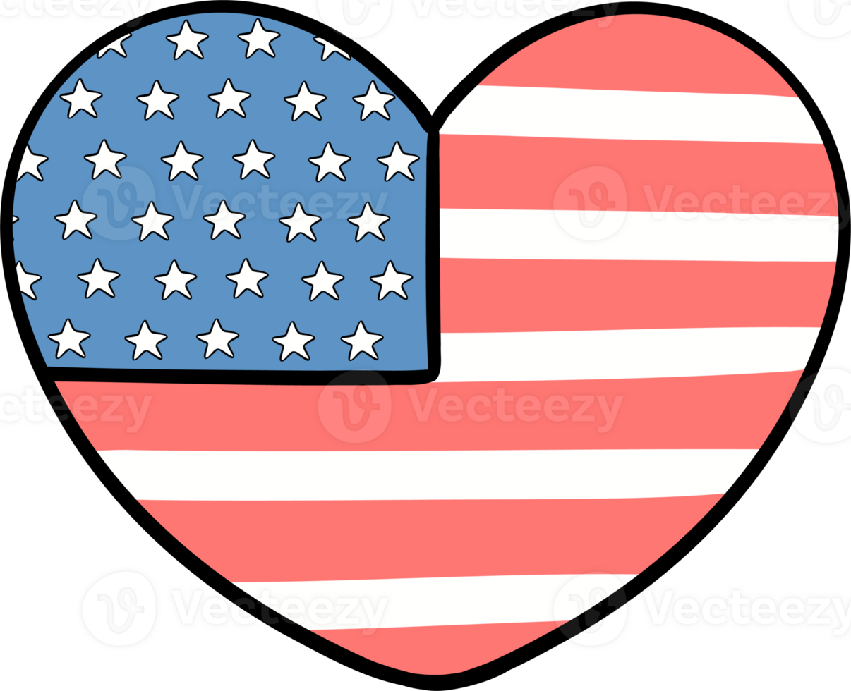 Retro Groovy 4th of July heart Independence day festive cartoon doodle drawing png