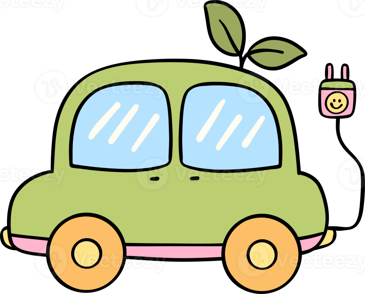 Retro Earth Day Eco Car Pastel Doodle Drawing Cartoon png