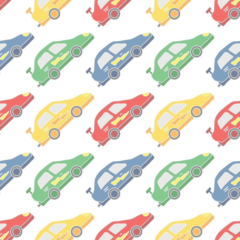 Seamless car pattern. Cartoon car background. Racing illustration vector