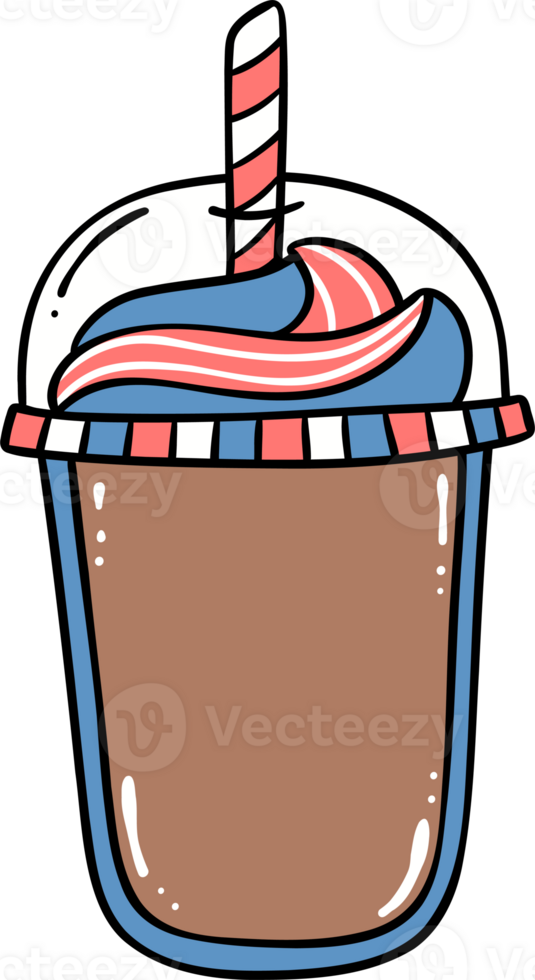 Retro Groovy 4th of July ice coffee Independence day festive cartoon doodle drawing png