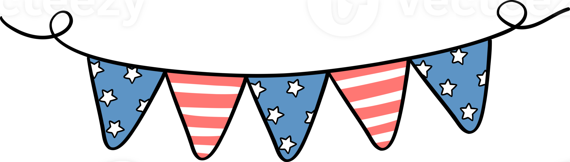 Retro Groovy 4th of July bunting Independence day festive cartoon doodle drawing png
