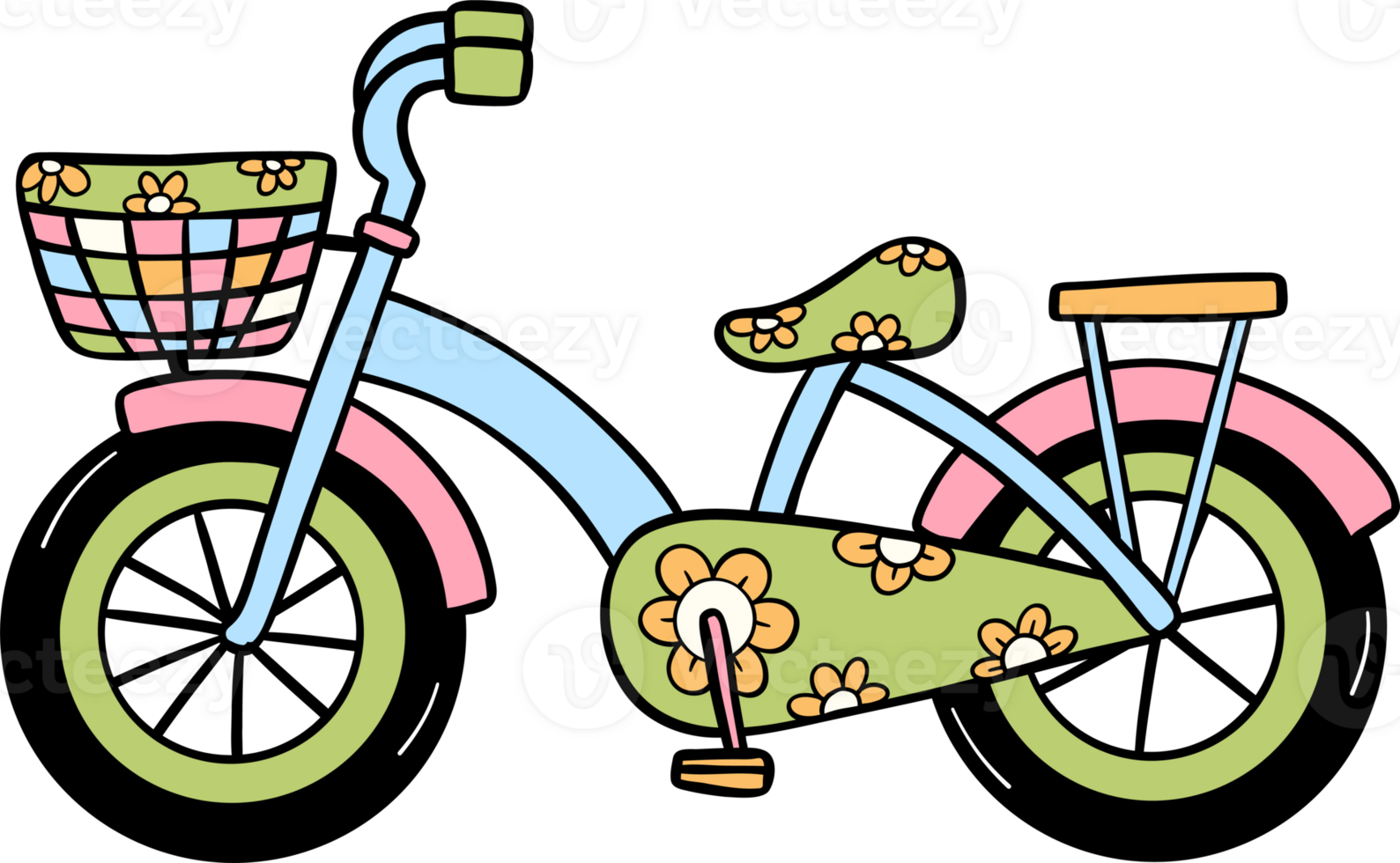 Retro Earth Day Eco bicycle Pastel Doodle Drawing Cartoon png