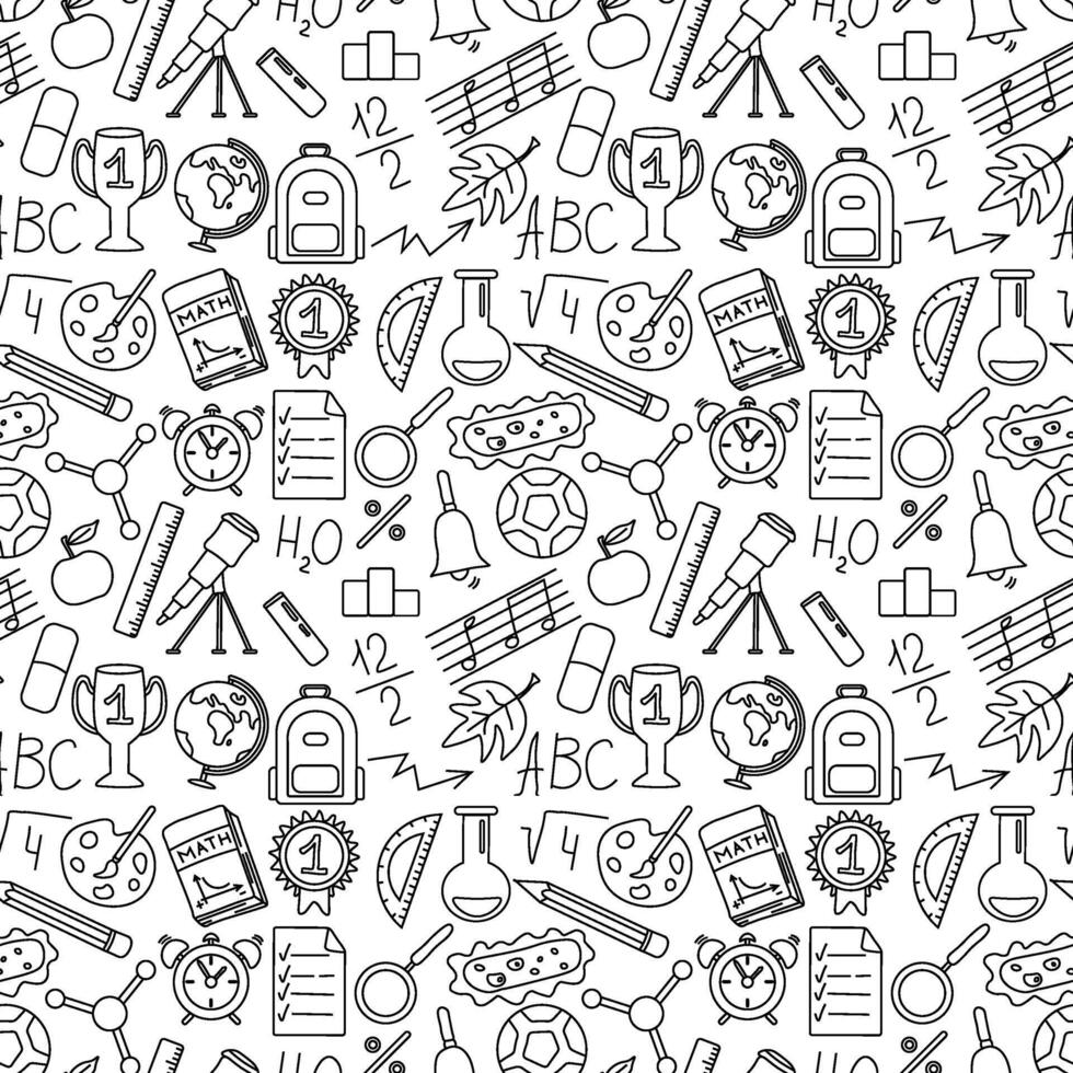 Seamless school pattern. Hand drawn doodle school background. Education illustration vector