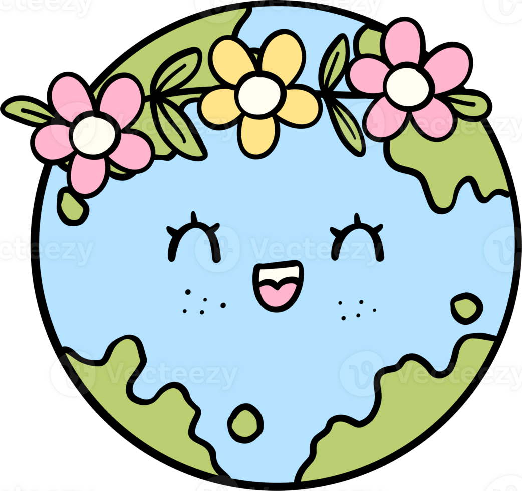 Retro Earth Day happy globe Pastel Doodle Drawing Cartoon png