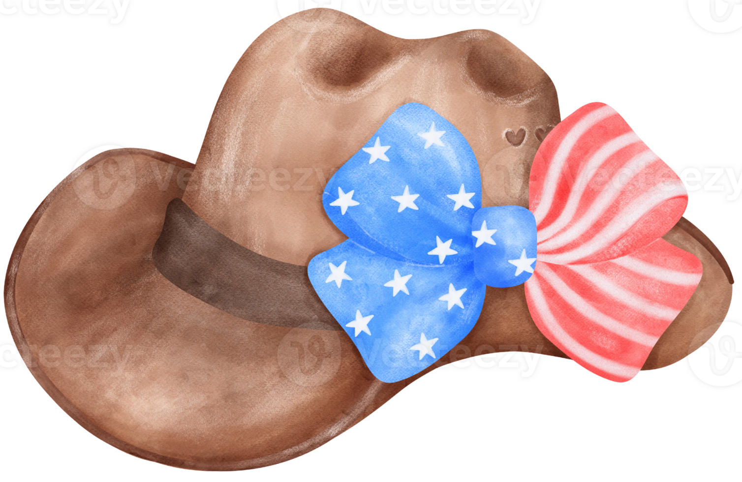 Coquette 4th of July Cowboy Hat Watercolor Illustration with Stars and Stripes Ribbon Bow png
