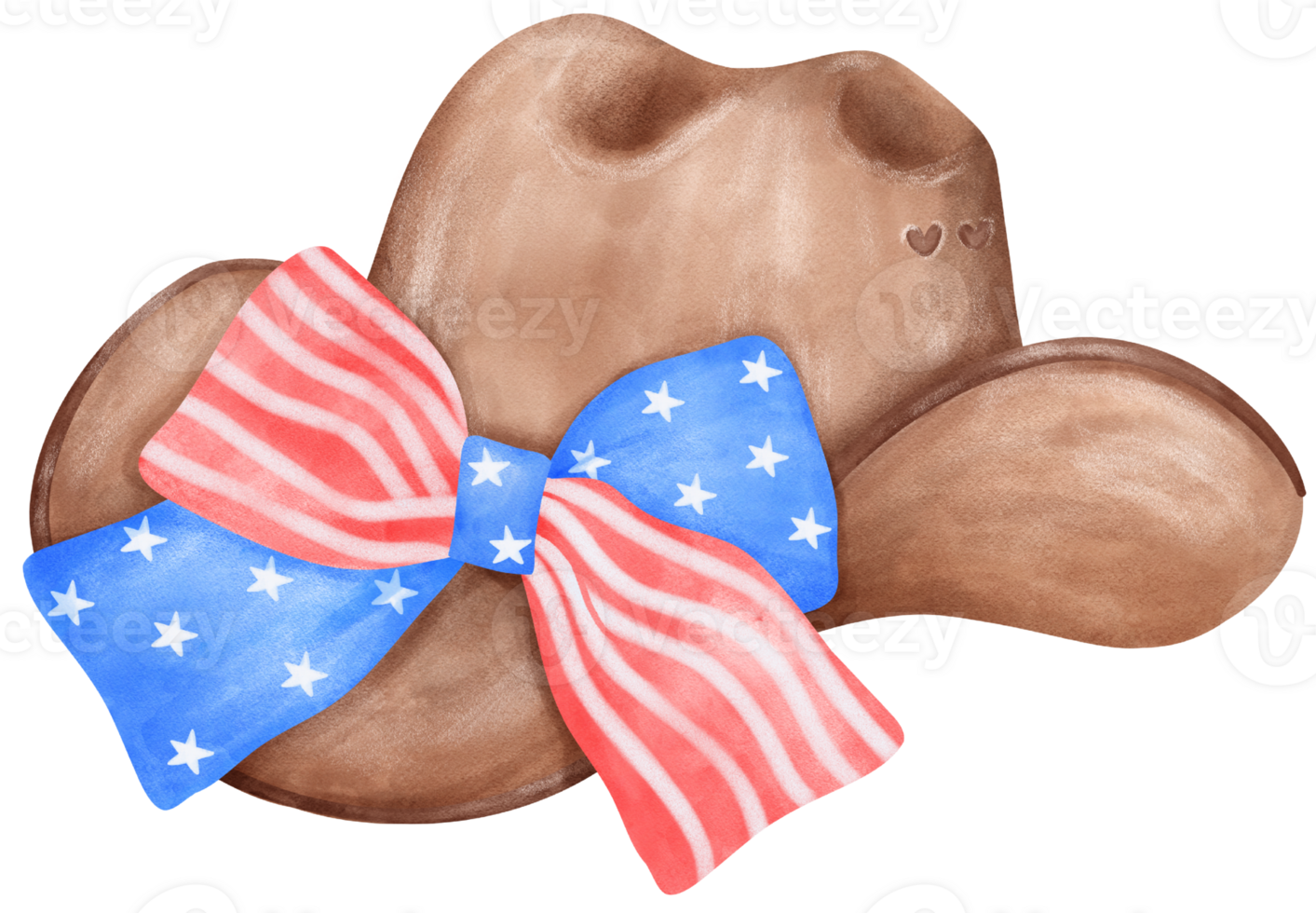 Coquette 4th of July Cowboy Hat Watercolor Illustration with Stars and Stripes Ribbon Bow png