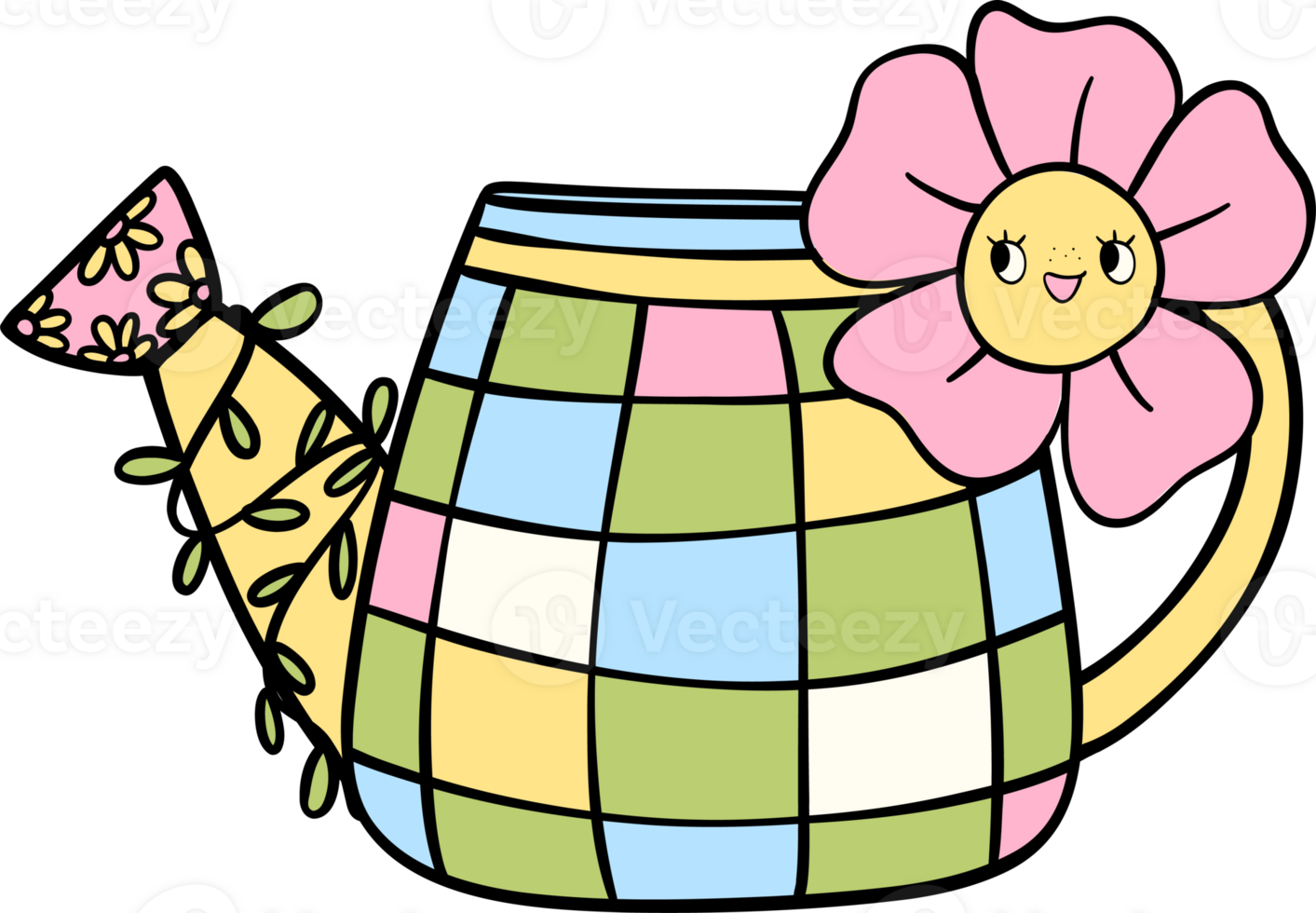 Retro Earth Day groovy watering can Pastel Doodle Drawing Cartoon png