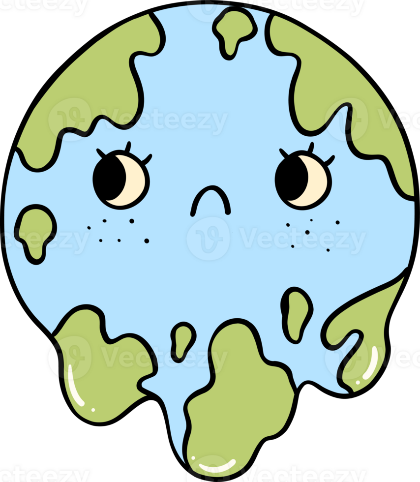 Retro Earth Day planet melted Pastel Doodle Drawing Cartoon png