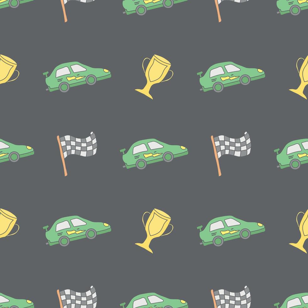 Seamless car pattern. Cartoon car background. Racing illustration vector