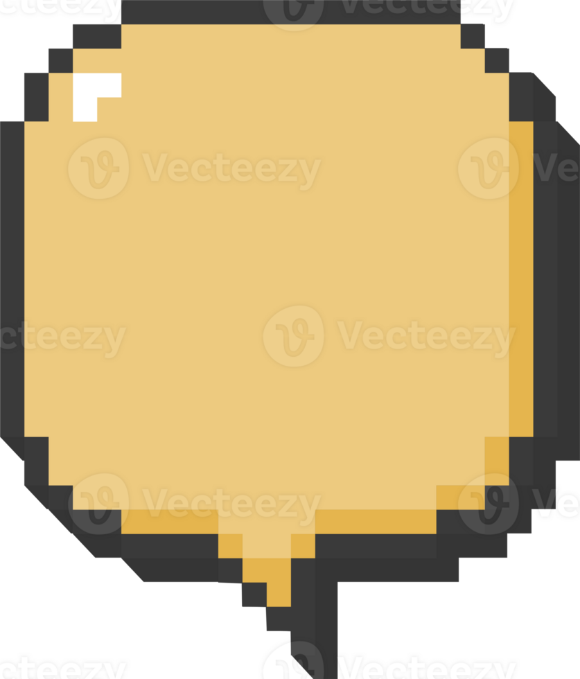3d 8bit retro game pixel speech bubble balloon yellow color icon sticker memo keyword planner text box banner, flat transparent element design png