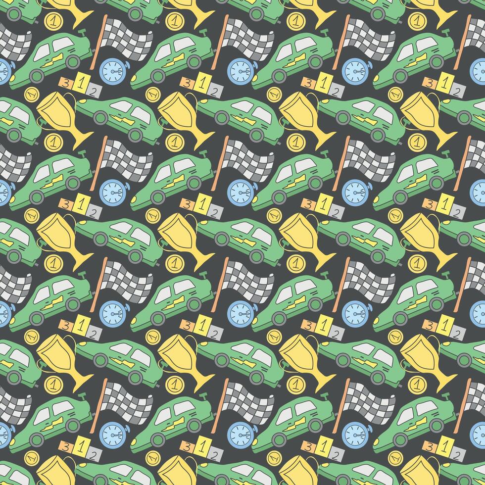Seamless car pattern. Cartoon car background. Racing illustration vector