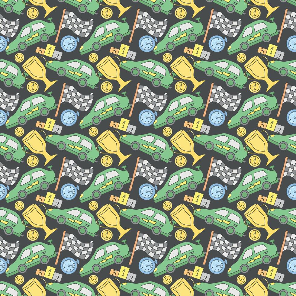 Seamless car pattern. Cartoon car background. Racing illustration vector