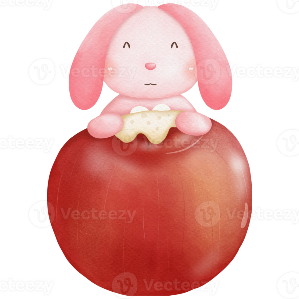 Rabbit and apple watercolor so cute png