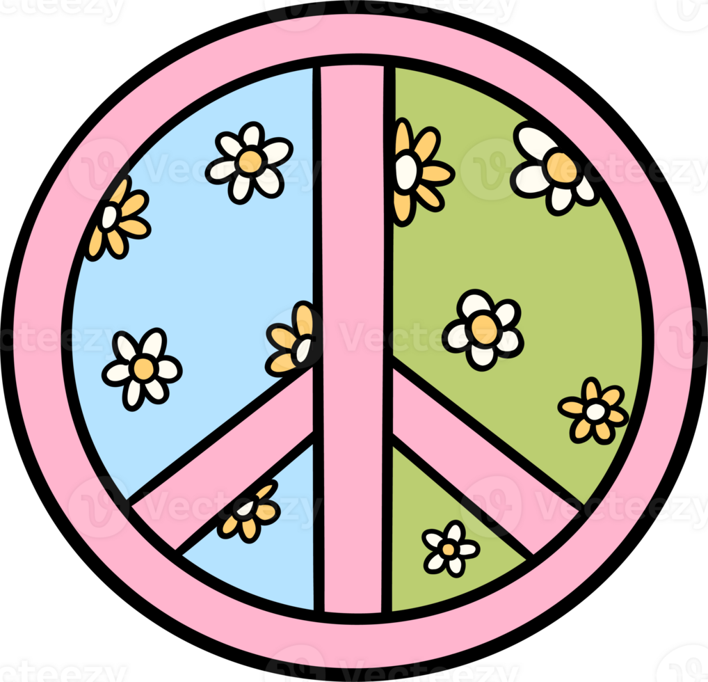 Retro Earth Day peace sign Pastel Doodle Drawing Cartoon png