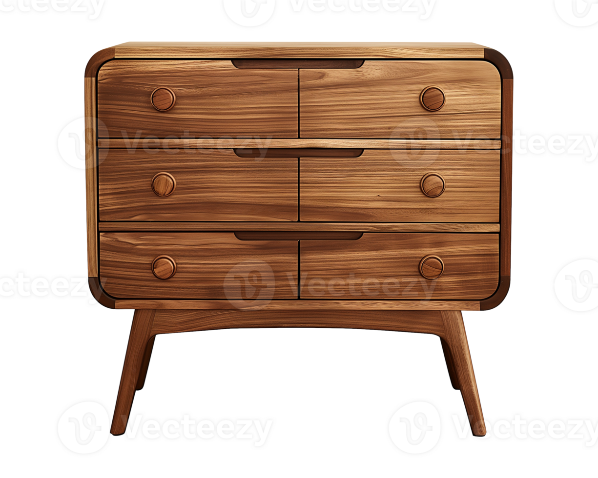 a wooden sideboard with drawers isolated on a transparent background, png