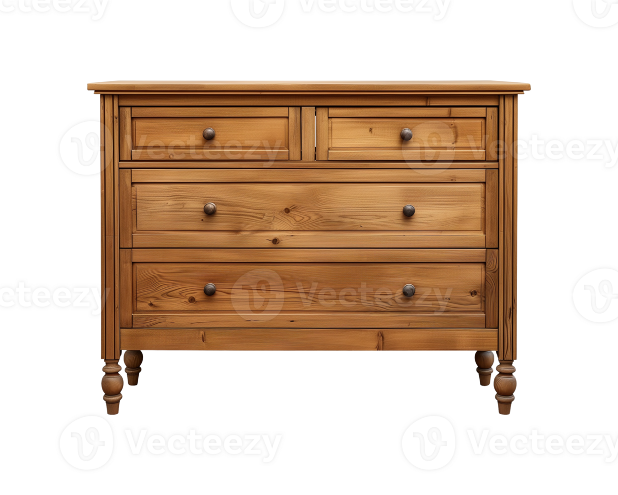 a wooden sideboard with drawers isolated on a transparent background, png