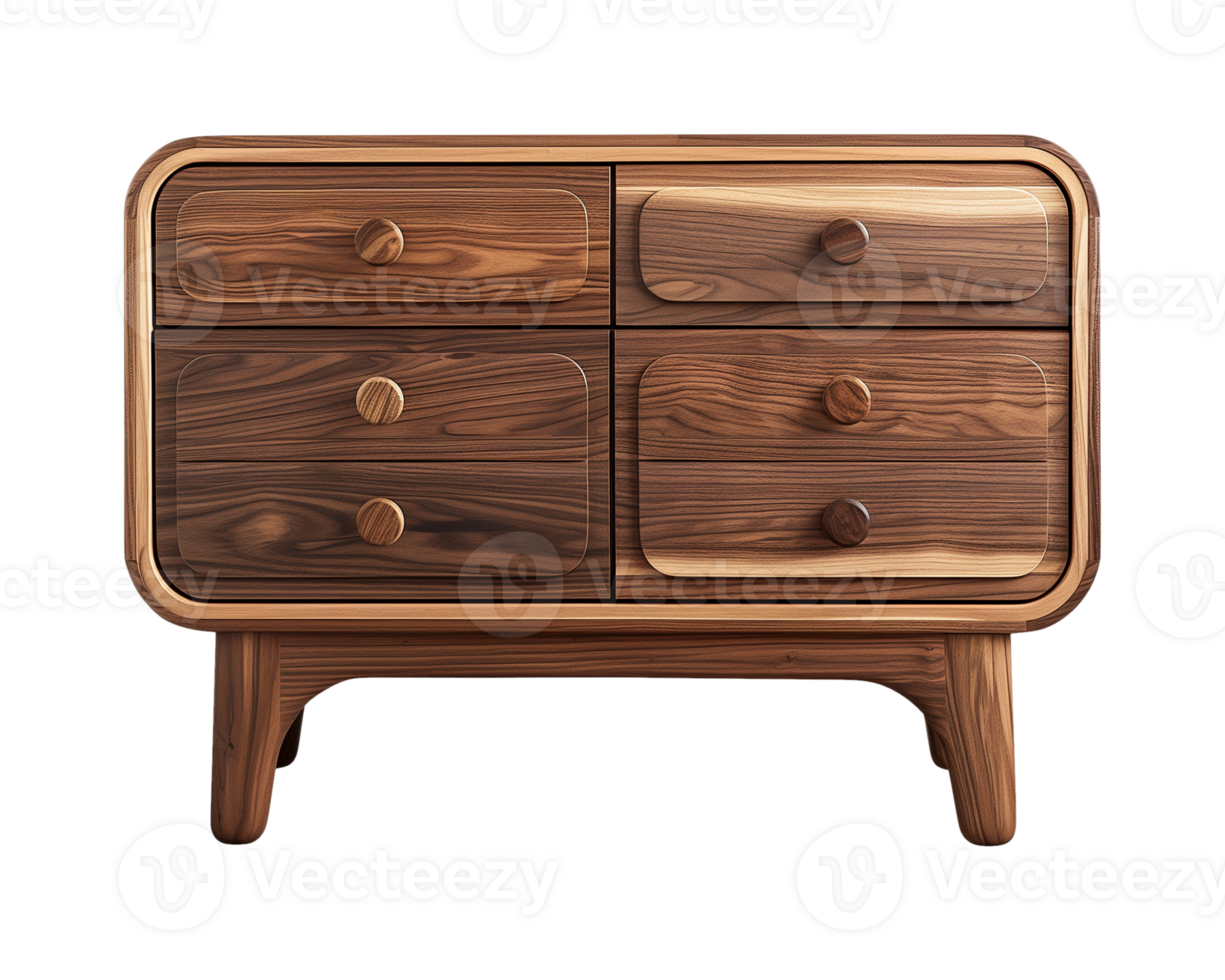 a wooden sideboard with drawers isolated on a transparent background, png