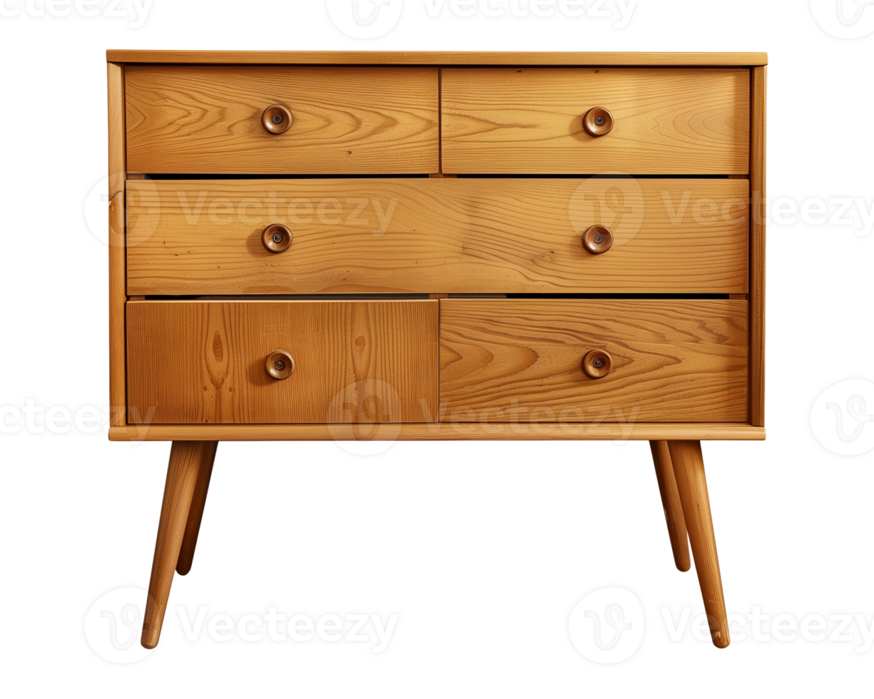 a wooden sideboard with drawers isolated on a transparent background, png