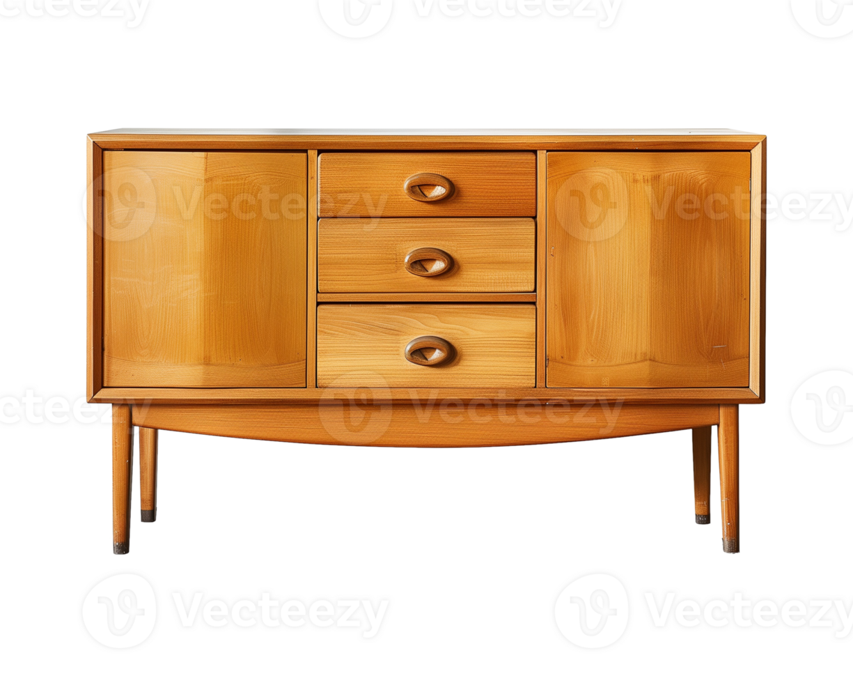 a wooden sideboard with drawers isolated on a transparent background, png