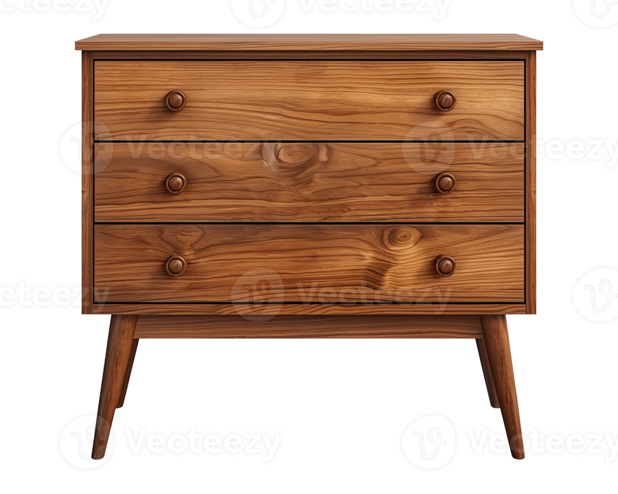 a wooden sideboard with drawers isolated on a transparent background, png