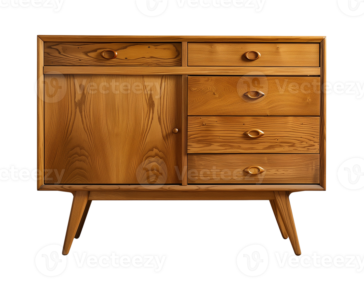 a wooden sideboard with drawers isolated on a transparent background, png