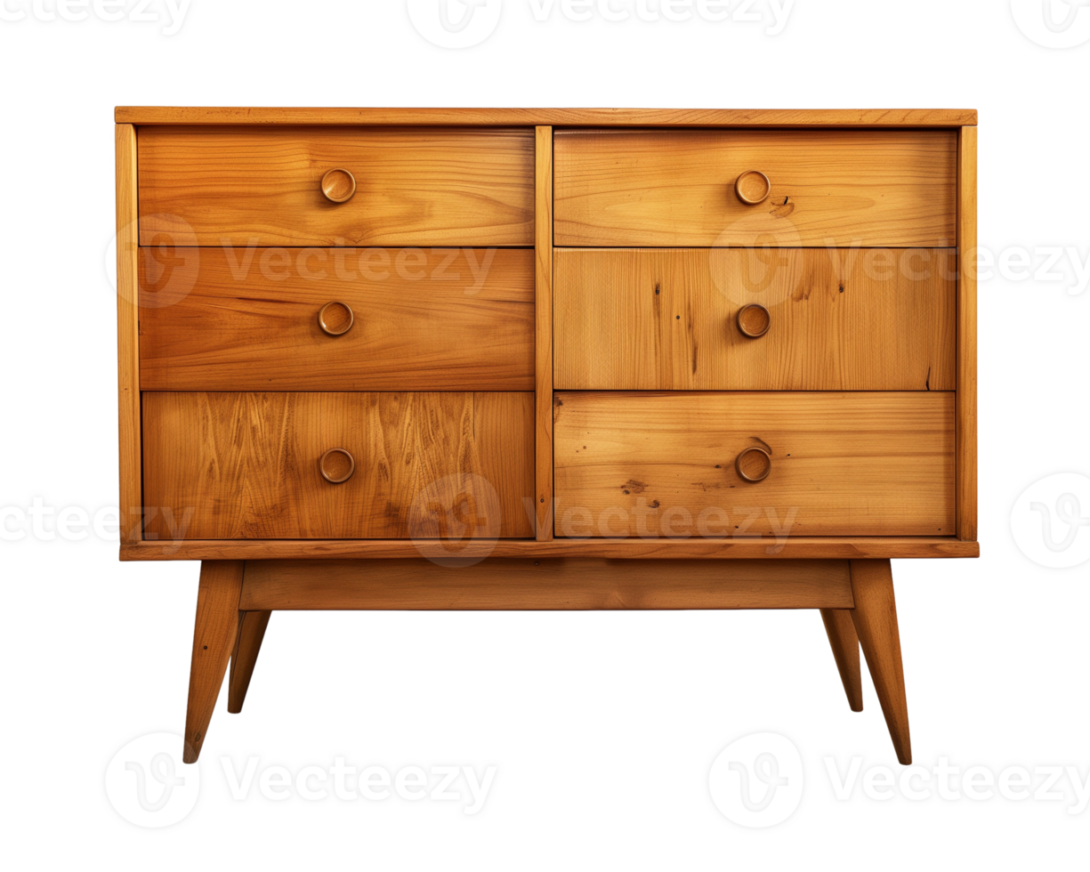 a wooden sideboard with drawers isolated on a transparent background, png