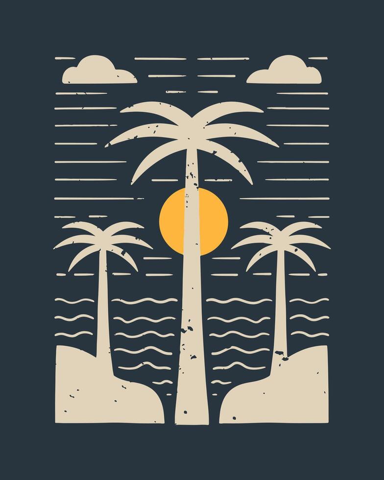 vintage palm coconut and beach on summer time design for t shirt badge patch sticker illustration vector