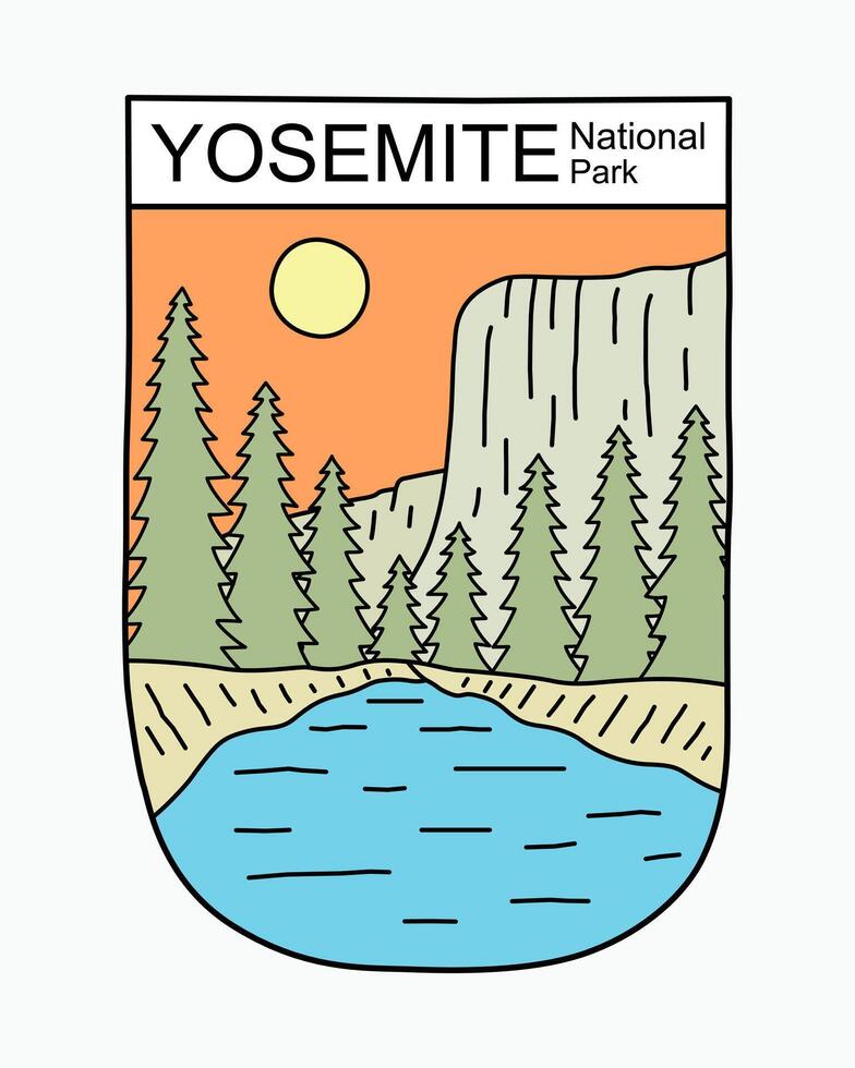 View of El Capitan Yosemite National Park flat mono line design for t shirt badge sticker illustration vector
