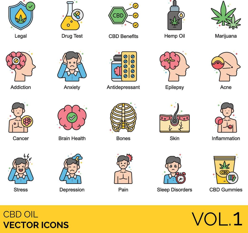 CBD oil icon set vector