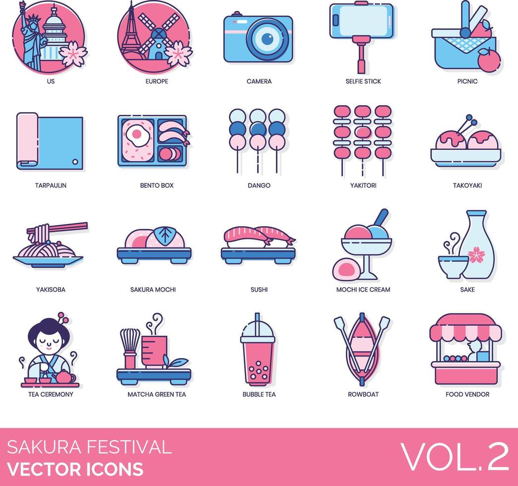 sakura festival icono conjunto vector