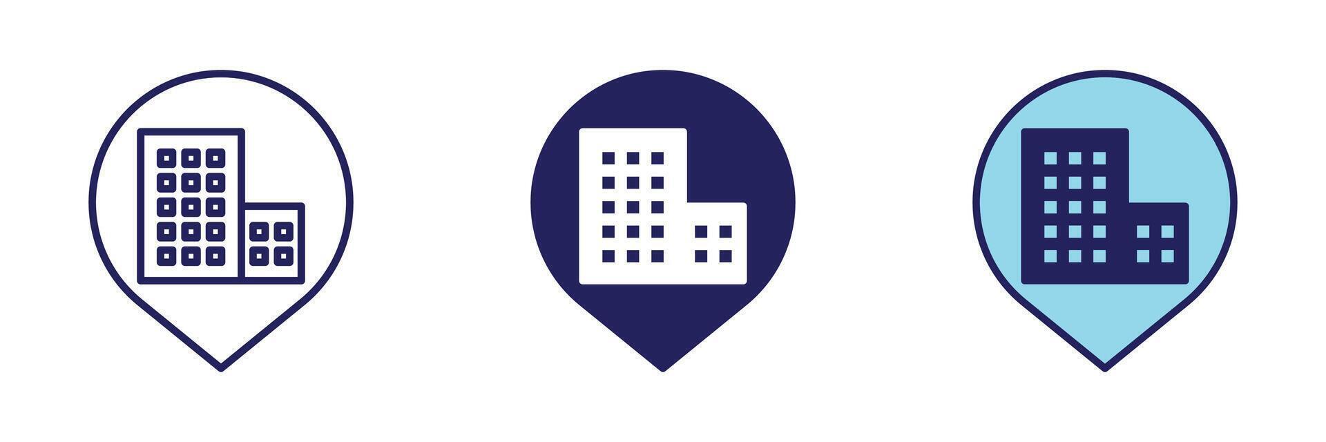 Office and Apartment Building Pin Icon - Navigation Set vector