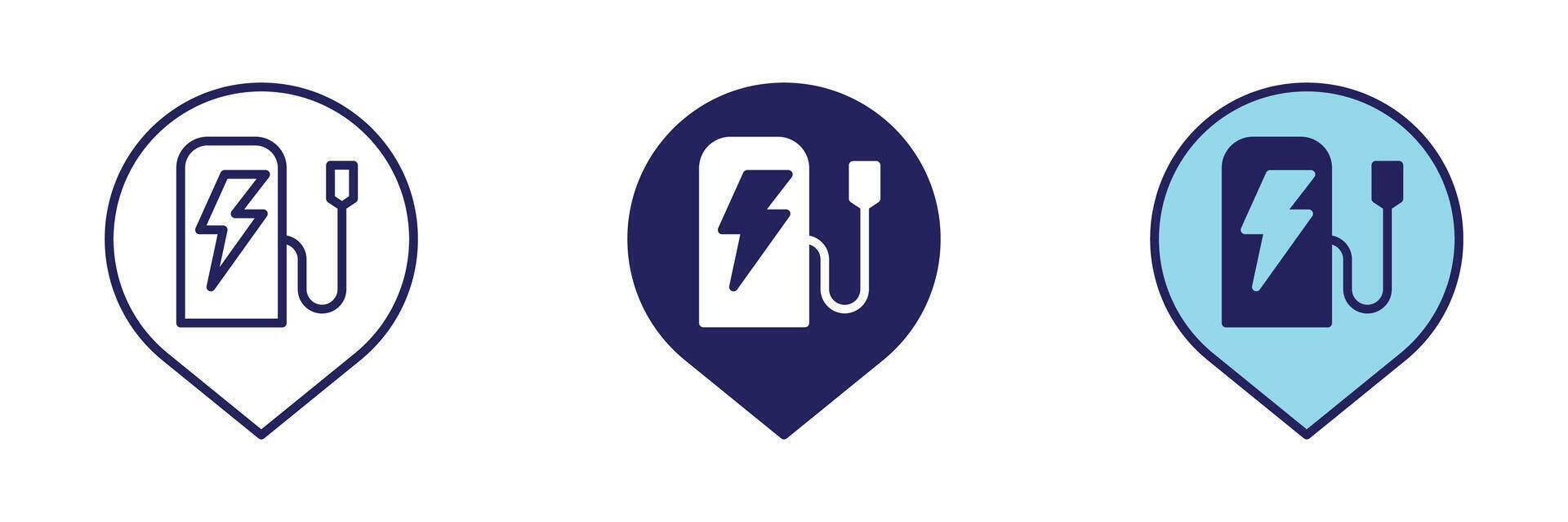 Electric Car Charging Station Pin Icon - Navigation Set vector