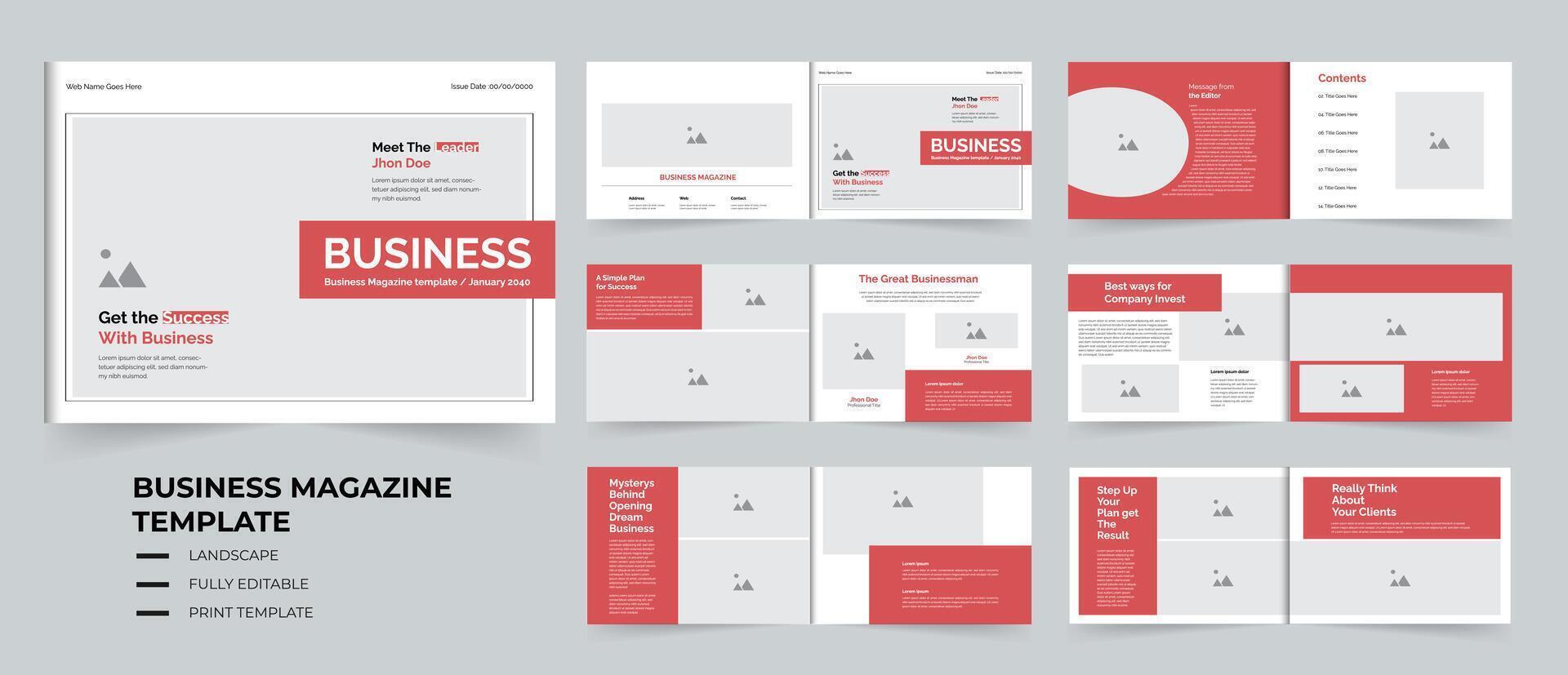 Business Magazine template design A4 Landscape 12 Pages layout vector