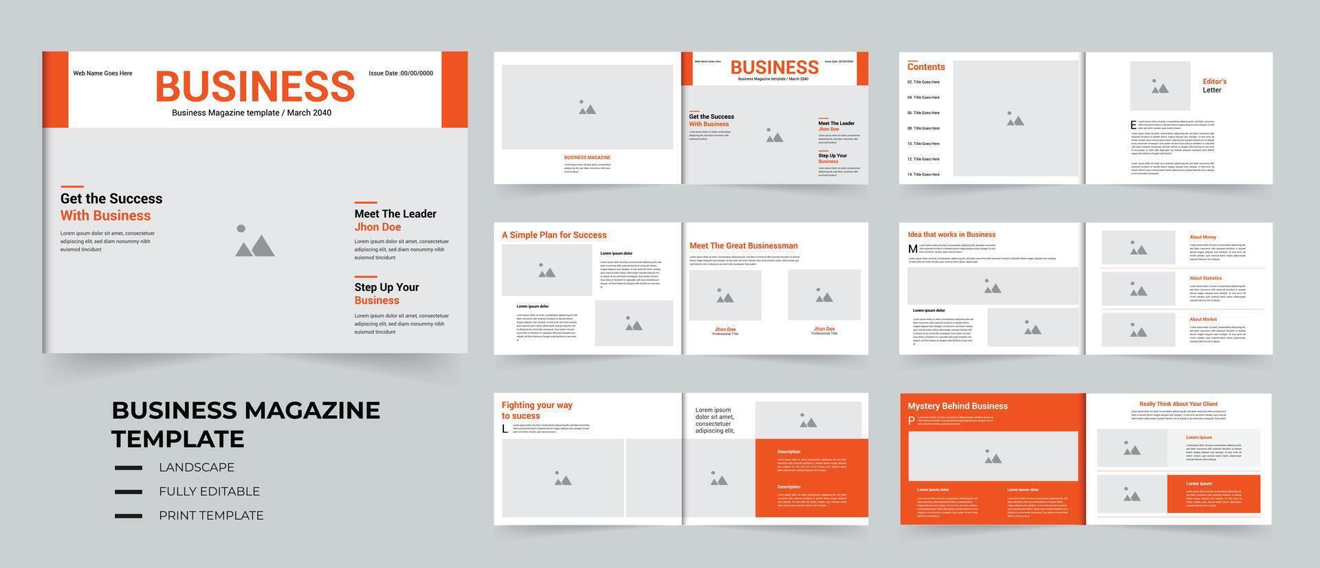 Landscape Business Magazine Layout design or corporate magazine template vector