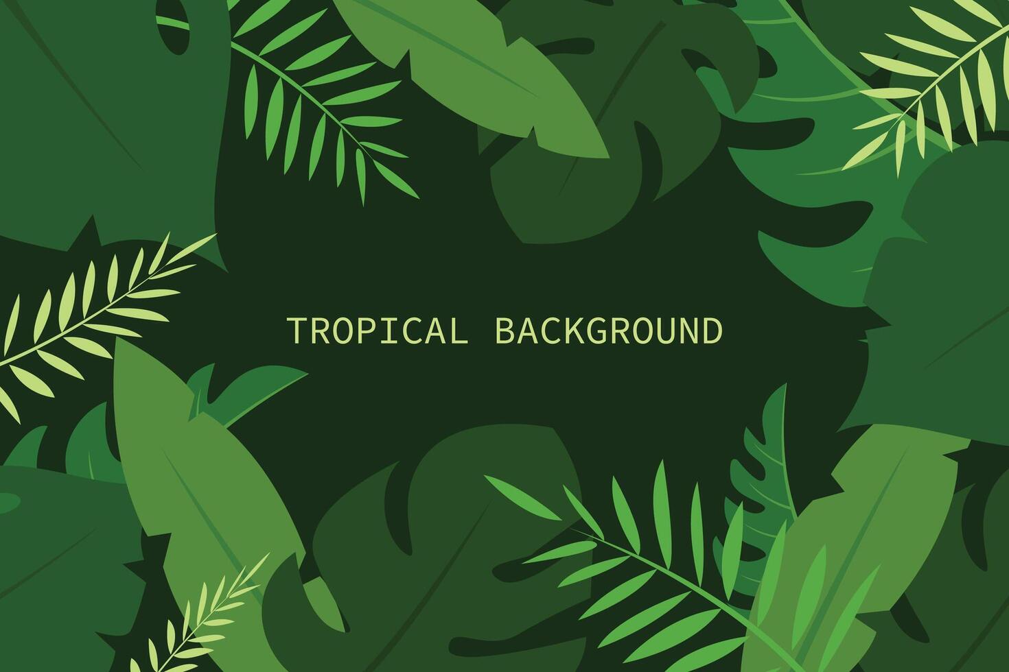 Flat illustration tropical green background, green tropical leaves vector