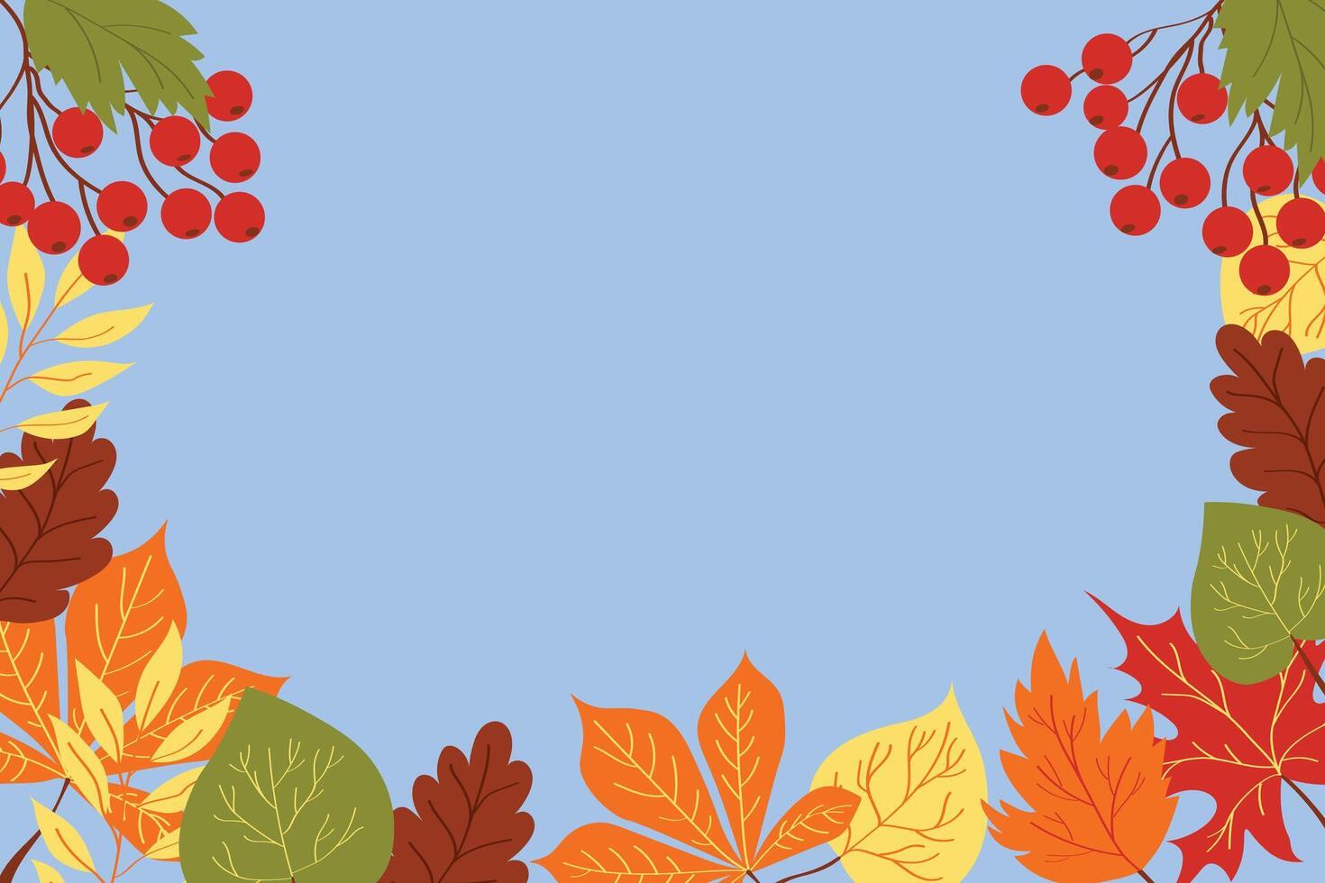 hand drawn blue background and autumn leaves background vector