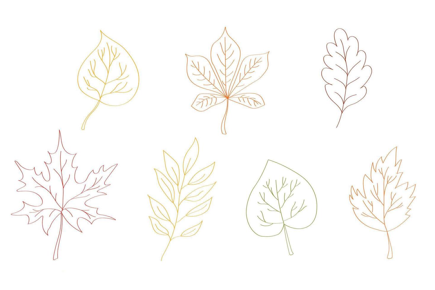 Cartoon collection of autumn leaves hand drawn line vector