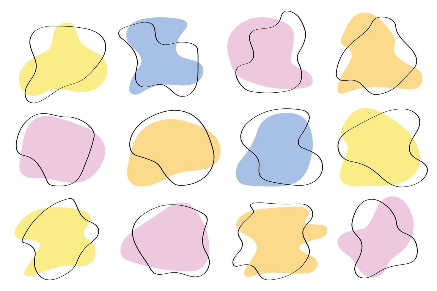 A set of graphic elements in bed shades, flowing shapes and modern abstract geometric lines. vector