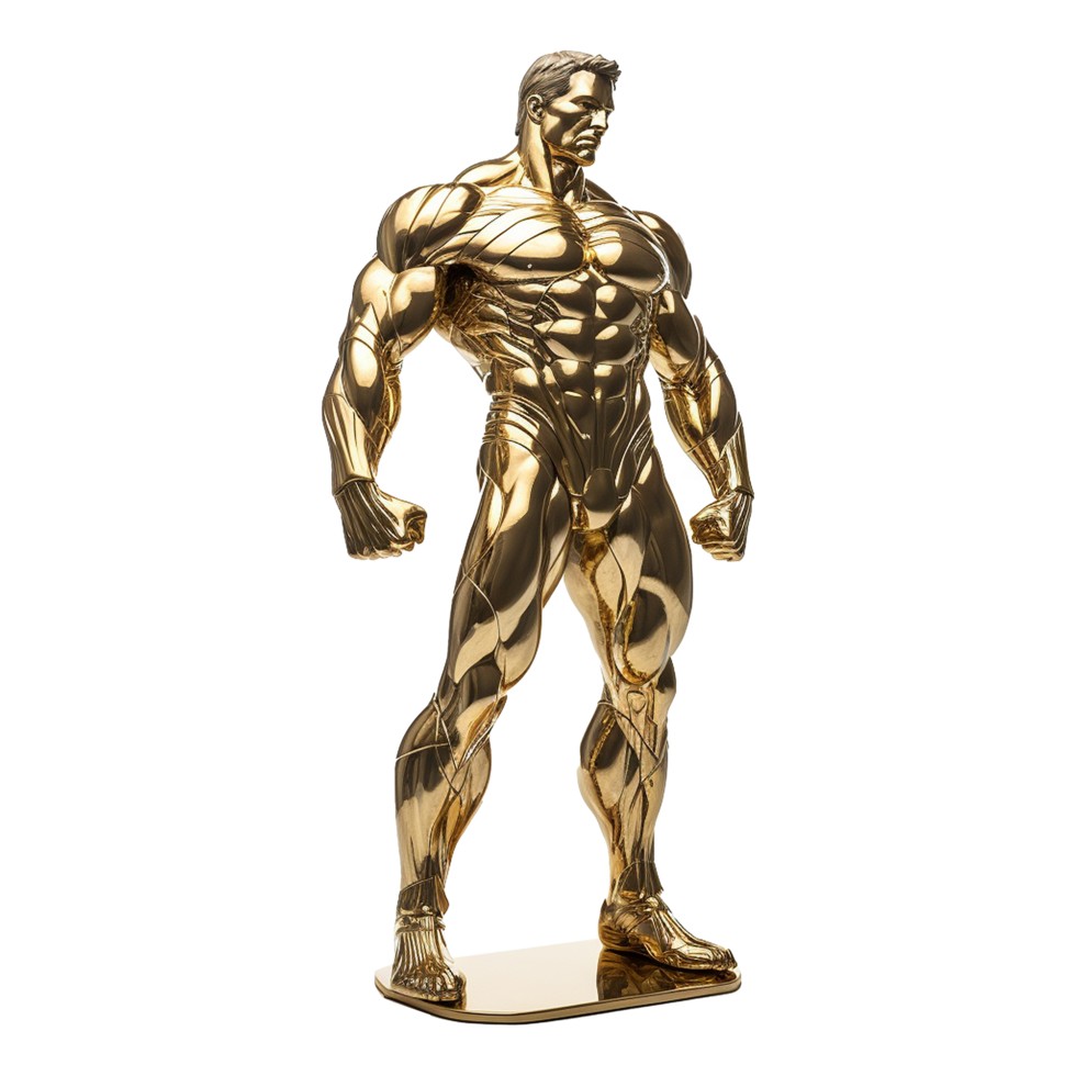 Golden statue of a muscular man isolated on transparent background png