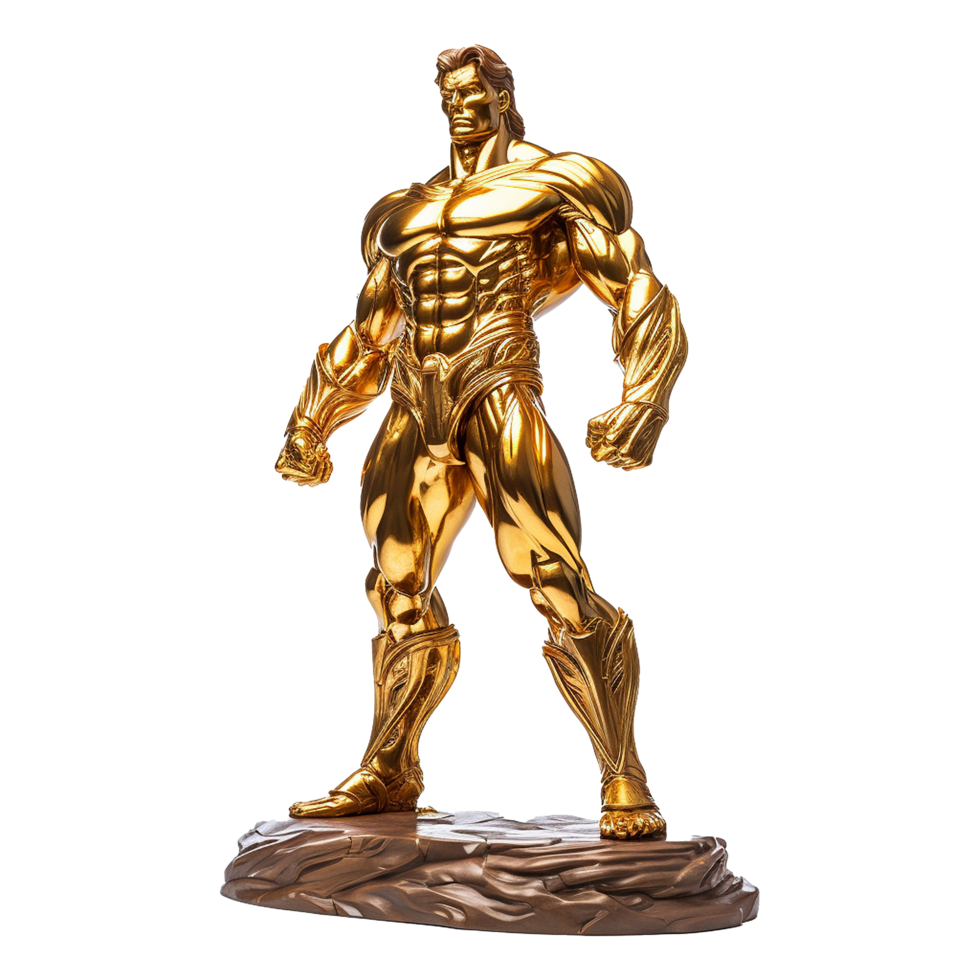 Golden statue of a muscular man isolated on transparent background png