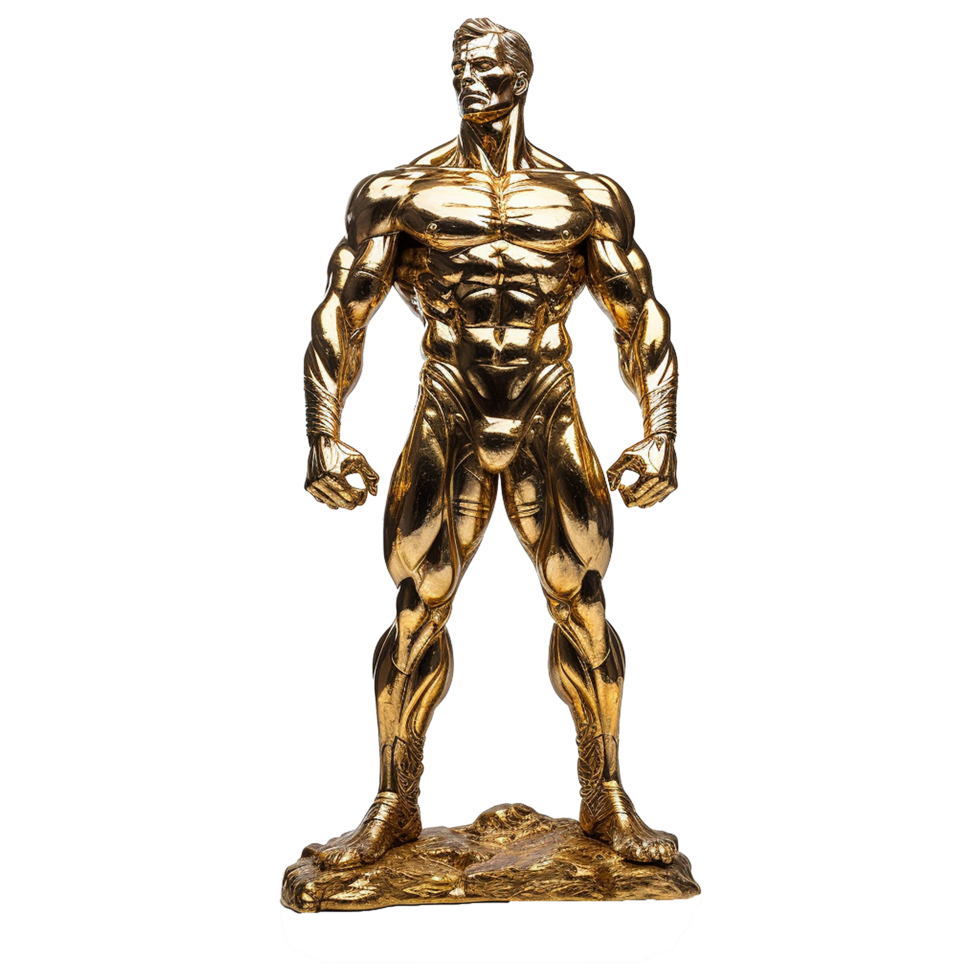 Golden statue of a muscular man isolated on transparent background png