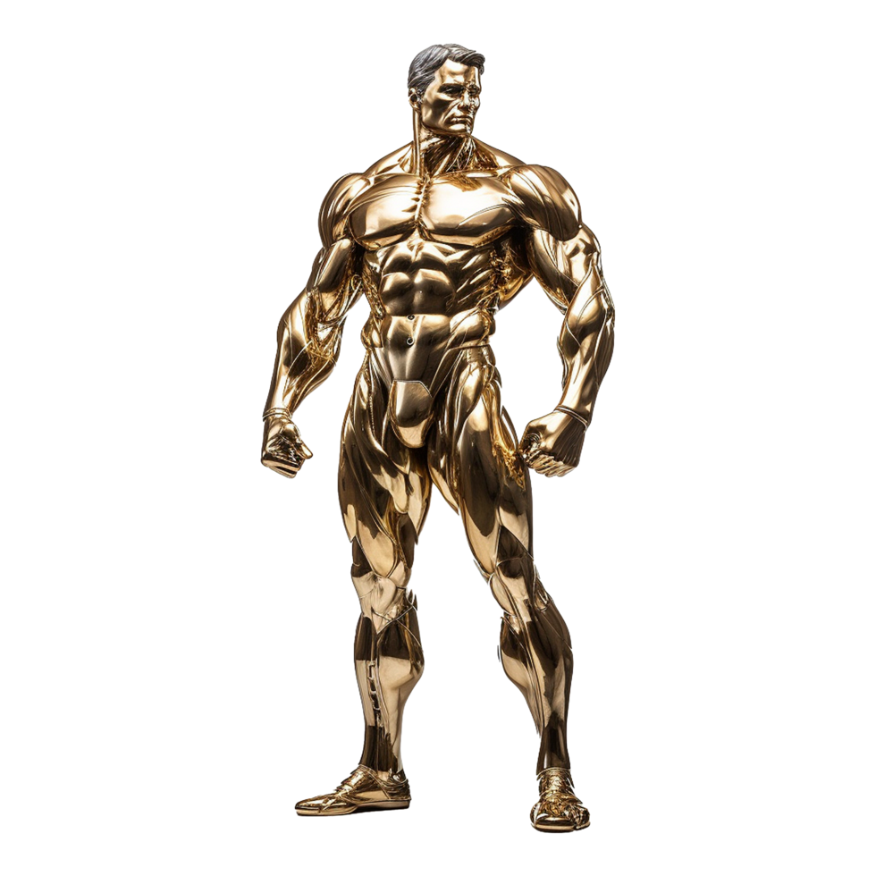 Golden statue of a muscular man isolated on transparent background png