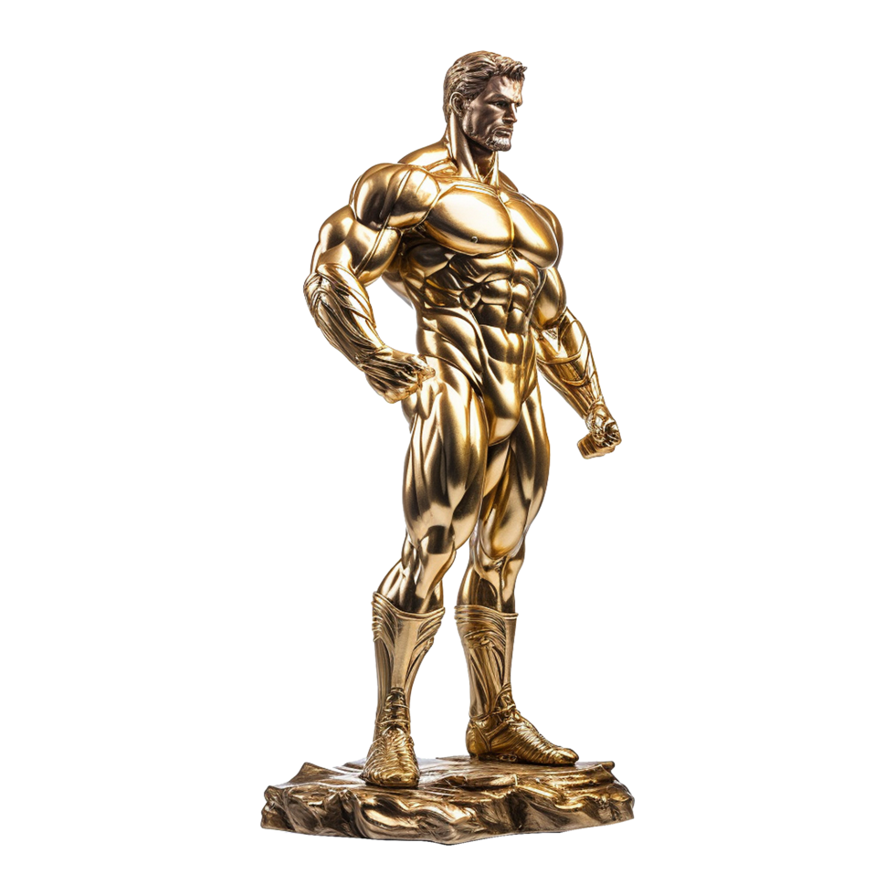 Golden statue of a muscular man isolated on transparent background png
