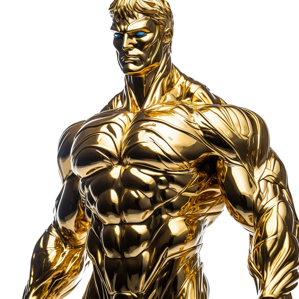 Golden statue of a muscular man isolated on transparent background png