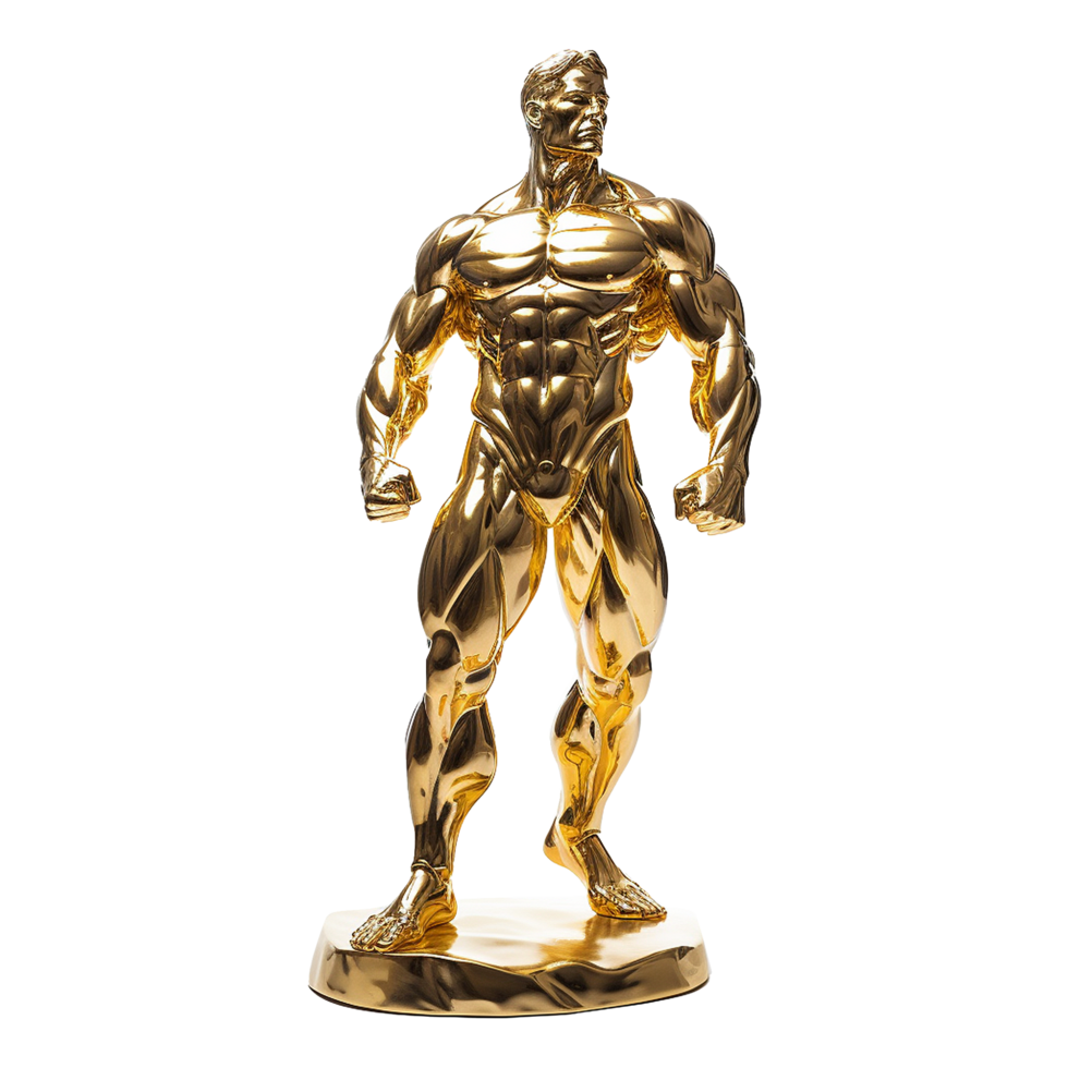 Golden statue of a muscular man isolated on transparent background png