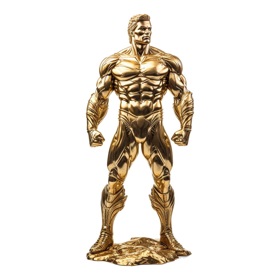 Golden statue of a muscular man isolated on transparent background png