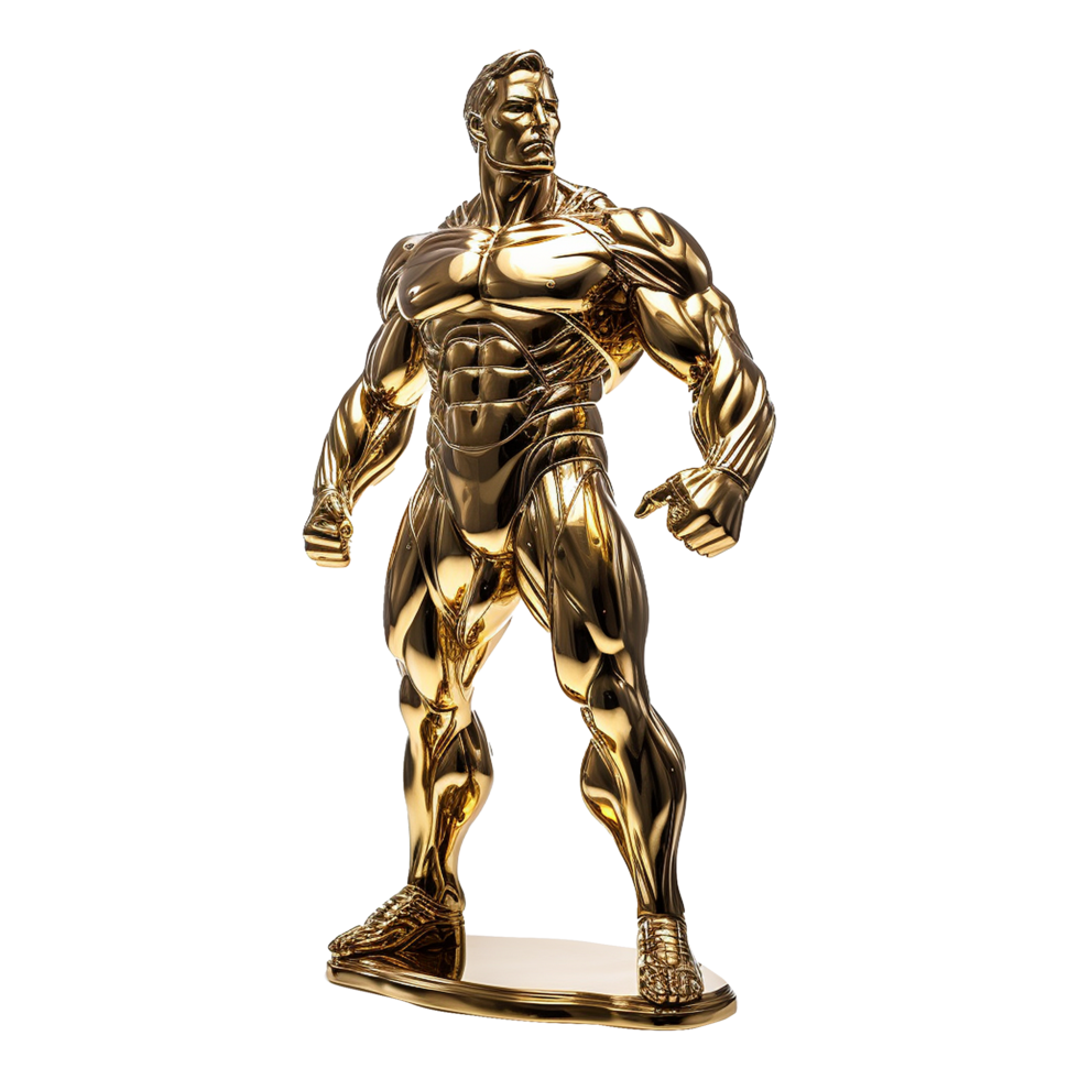 Golden statue of a muscular man isolated on transparent background png