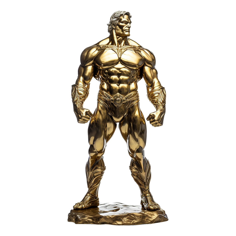Golden statue of a muscular man isolated on transparent background png