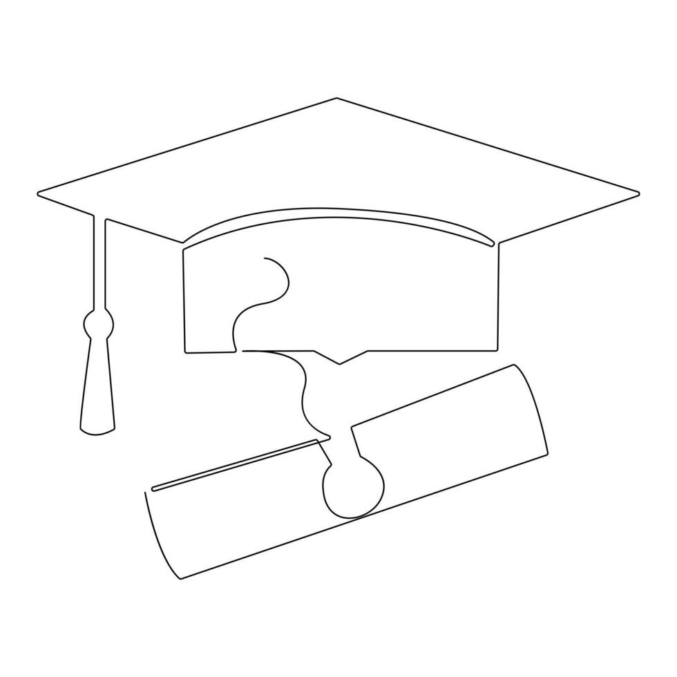 Graduation Cap Continuous one line drawing illustration art design vector